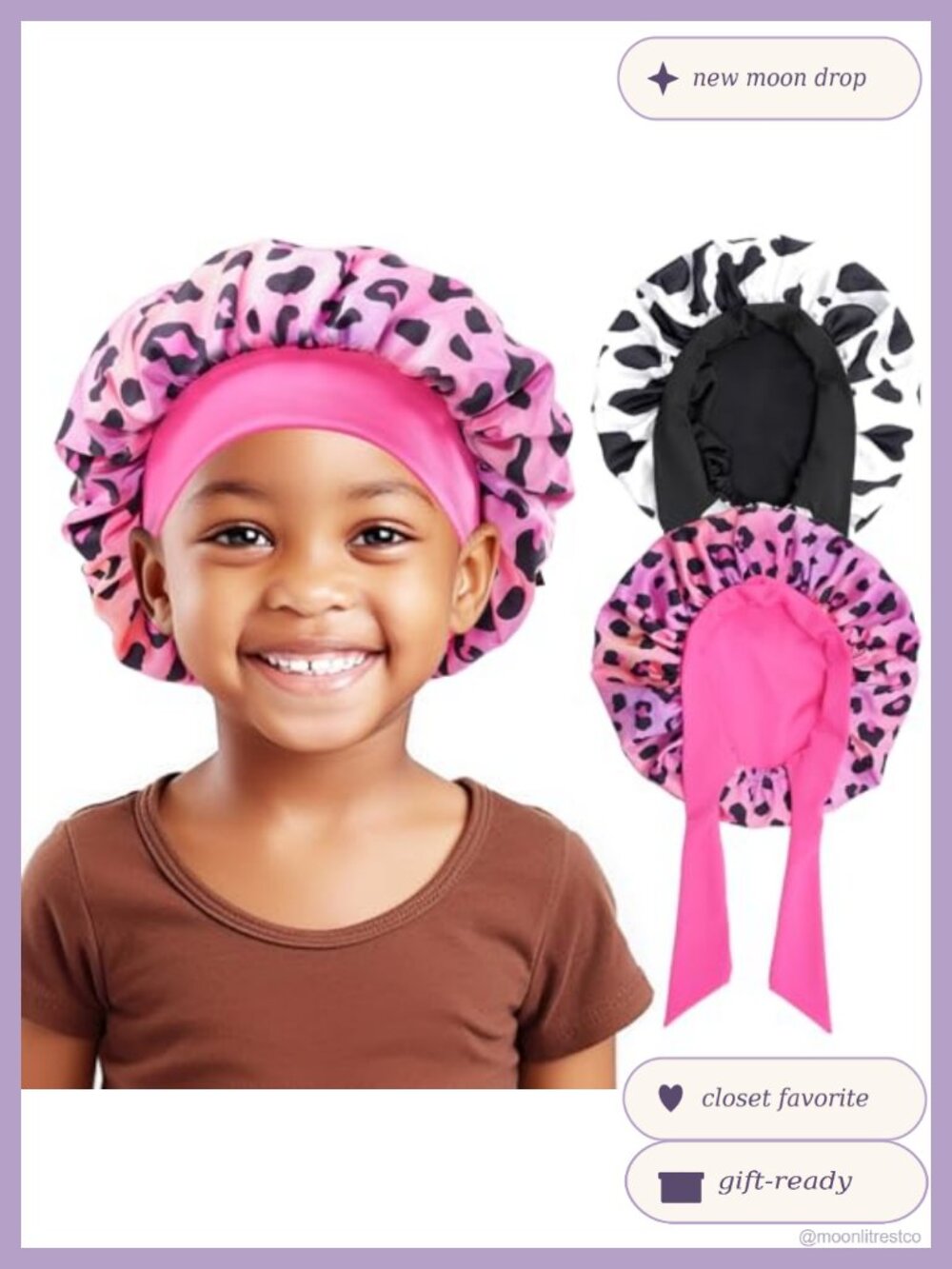 Kids Satin Bonnet Reversible Sleep Cap Wide Elastic Band